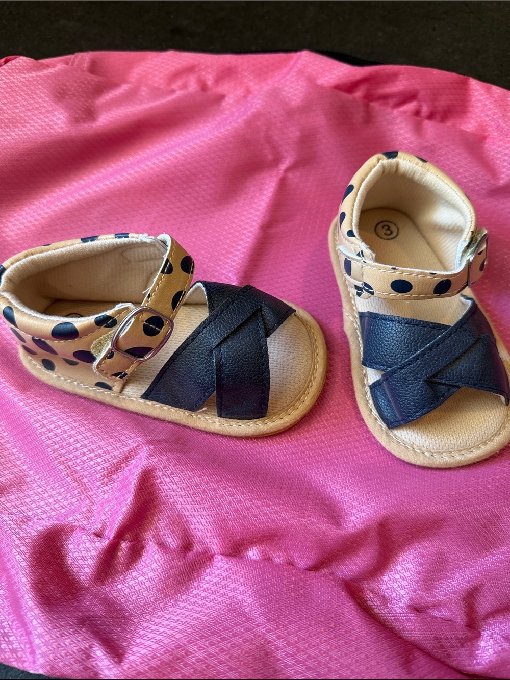 Children's Navy and Cream Polka Dot Sandals - Kids Shoes